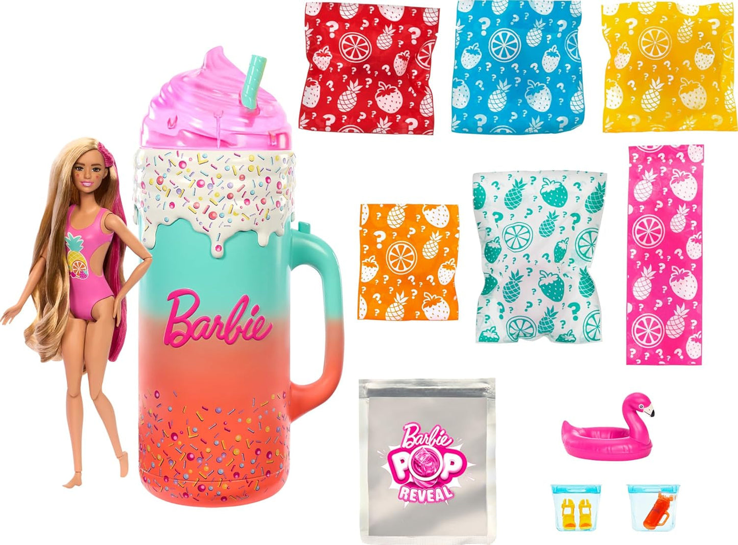 BARBIE Pop Reveal Rise & Surprise Gift Set - 15+ verrassingen, waaronder 1 Barbie-pop, strandaccessoires voor speels en fruitig plezier voor kinderen vanaf 3 jaar, HRK57