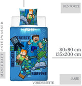 Minecraft Beddengoed Kinderbettwäsche Jugendbettwäsche 135X200 · Unterwasserwelt · Wende Motiv · Kissenbezug 80X80 + Bettbezug 135X200 Cm · 100% Baumwolle · Deutsche Größe Naty Shop