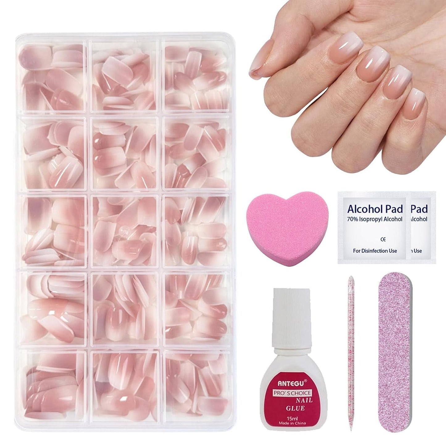 240 stuks korte kunstnagels set - korte natuurlijke kunstnagels om op te lijmen - naakt gradiënt kunstnagels voor box nagelverlengingen (nude gradiënt)