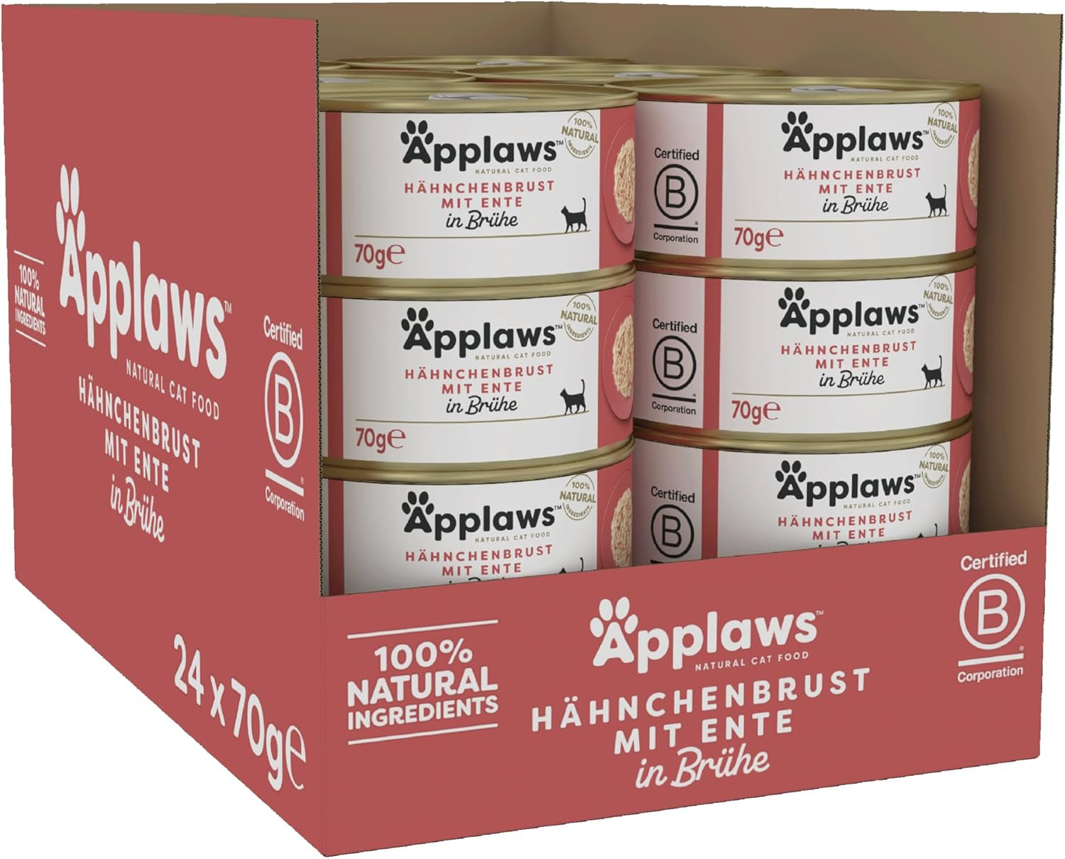 Applaws Premium natuurlijk natvoer voor katten, kip met eend in soep, blik 70 g (24x70 g)