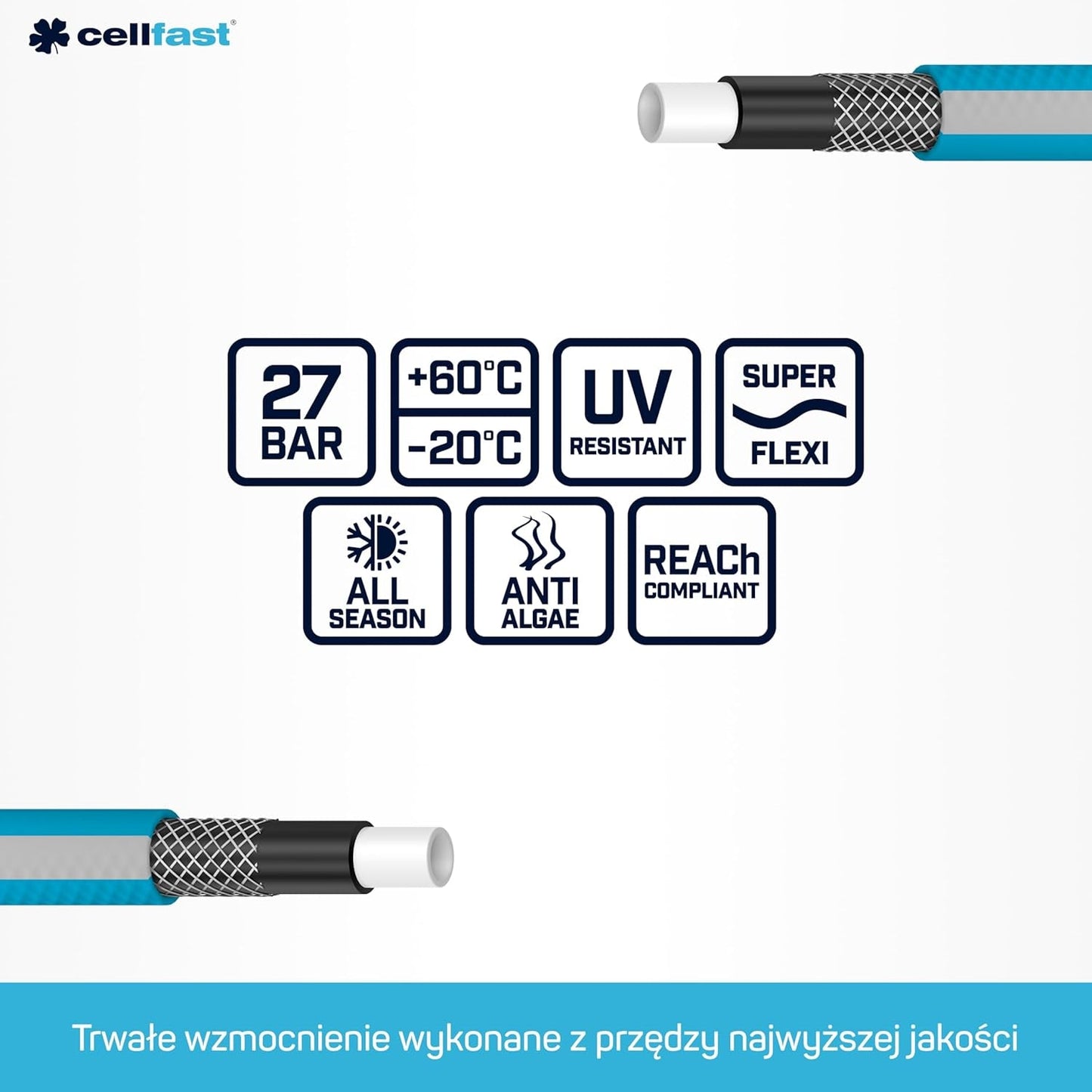 Cellfast Ideale tuinslangset, robuust, flexibel, 4-laags, sproei-, UV- en algenbestendig, Reach-technologie, 27 bar, -20/+60° korte termijn, 1/2 inch, 20 m