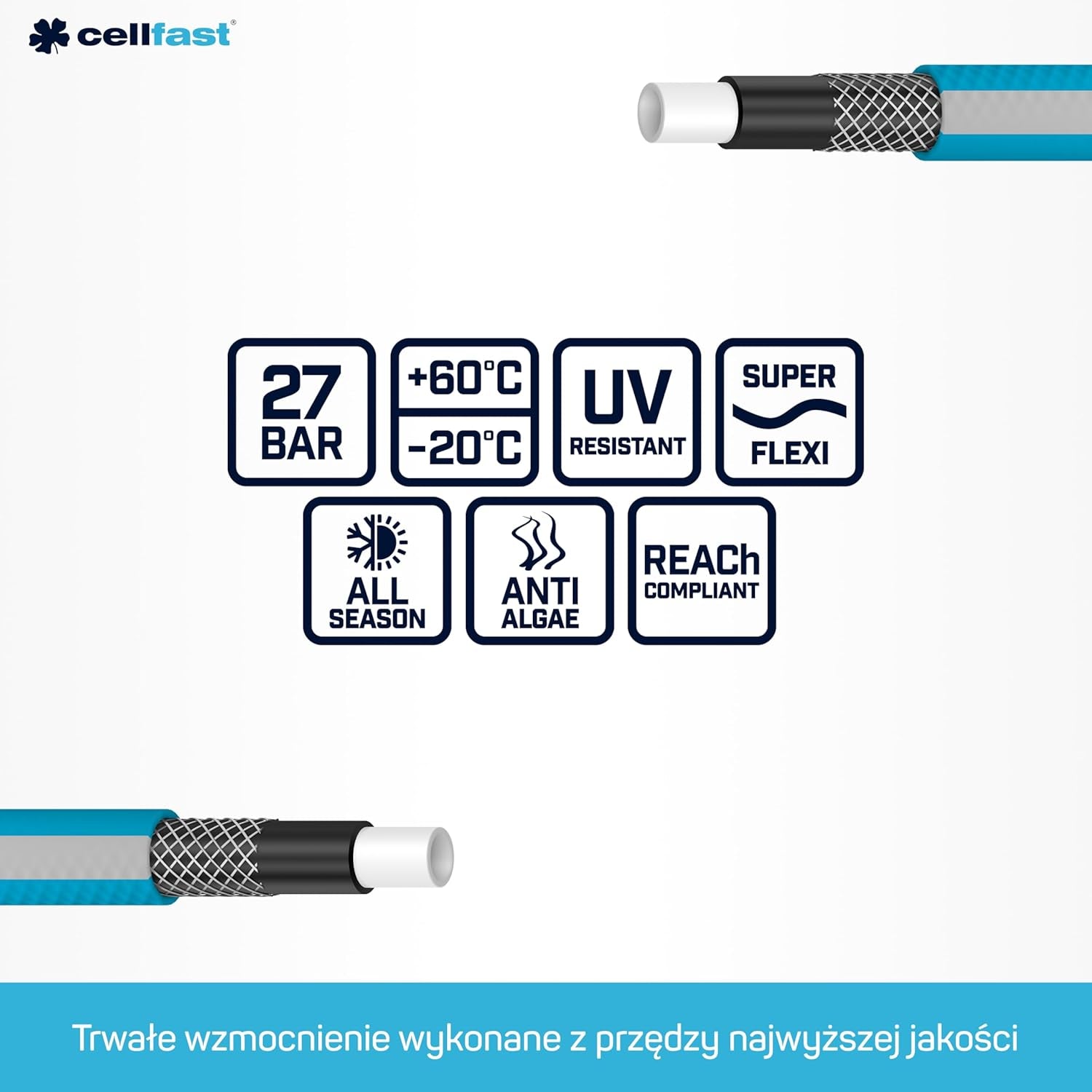 Cellfast Ideale tuinslangset, robuust, flexibel, 4-laags, sproei-, UV- en algenbestendig, Reach-technologie, 27 bar, -20/+60° korte termijn, 1/2 inch, 20 m