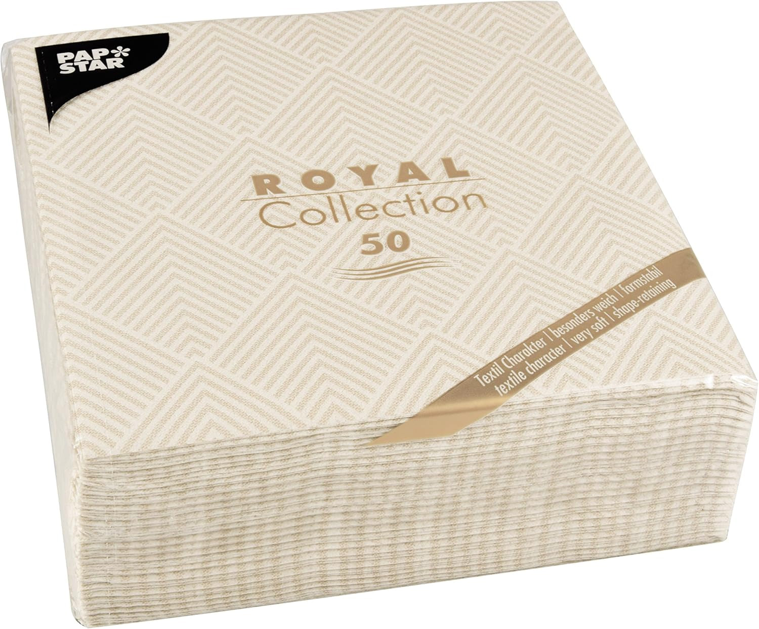 Papstar, 50 servetten "ROYAL Collection" 1/4 vouw 40 Cm X 40 Cm champagne "Elegance", #86497