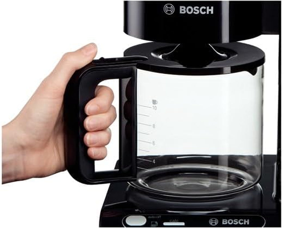 Bosch Styline TKA8013 filter-espressomachine, aromasensor, 1,25 l glazen karaf met aromabehoud, 10-15 kopjes, automatische uitschakeling, ontkalkingssysteem, antidruppelsysteem, roterende filterhouder, 1160 W, zwart