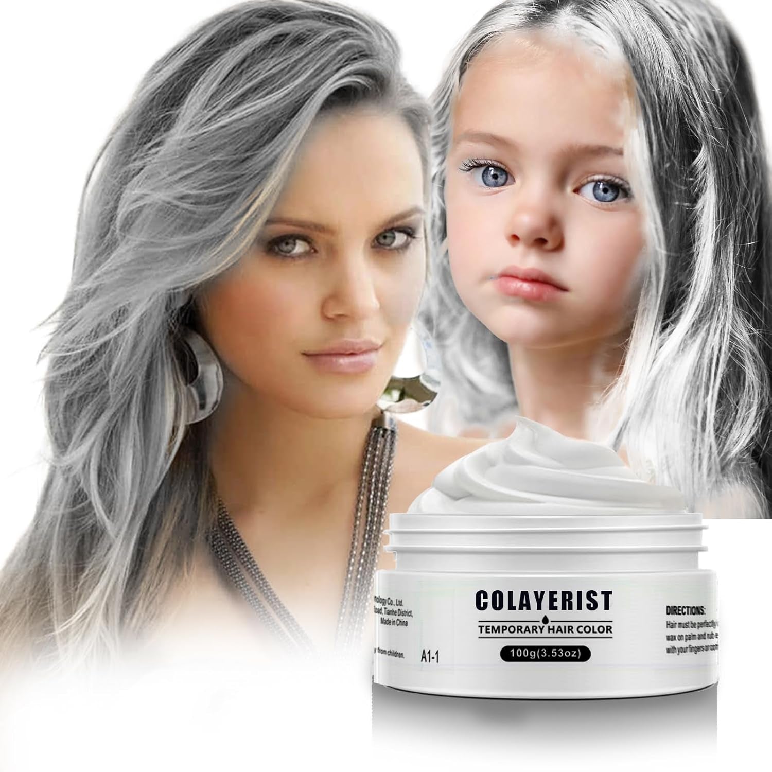 COLAYERIST Wasbare tijdelijke zwarte haarkleur Haarkleurwax voor mannen en vrouwen Haarmascara voor feest of cosplay Knoeivrije haarkleurproducten Haarverf Naty Shop Wit