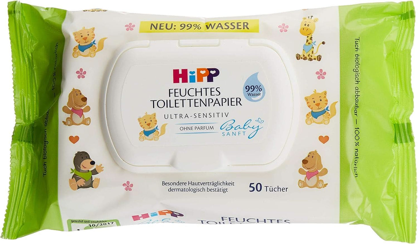 Hipp Babysanft Feuchtes Kinder Toilettenpapier, 6Er-pakket (6 X 50 Stück) Naty Shop