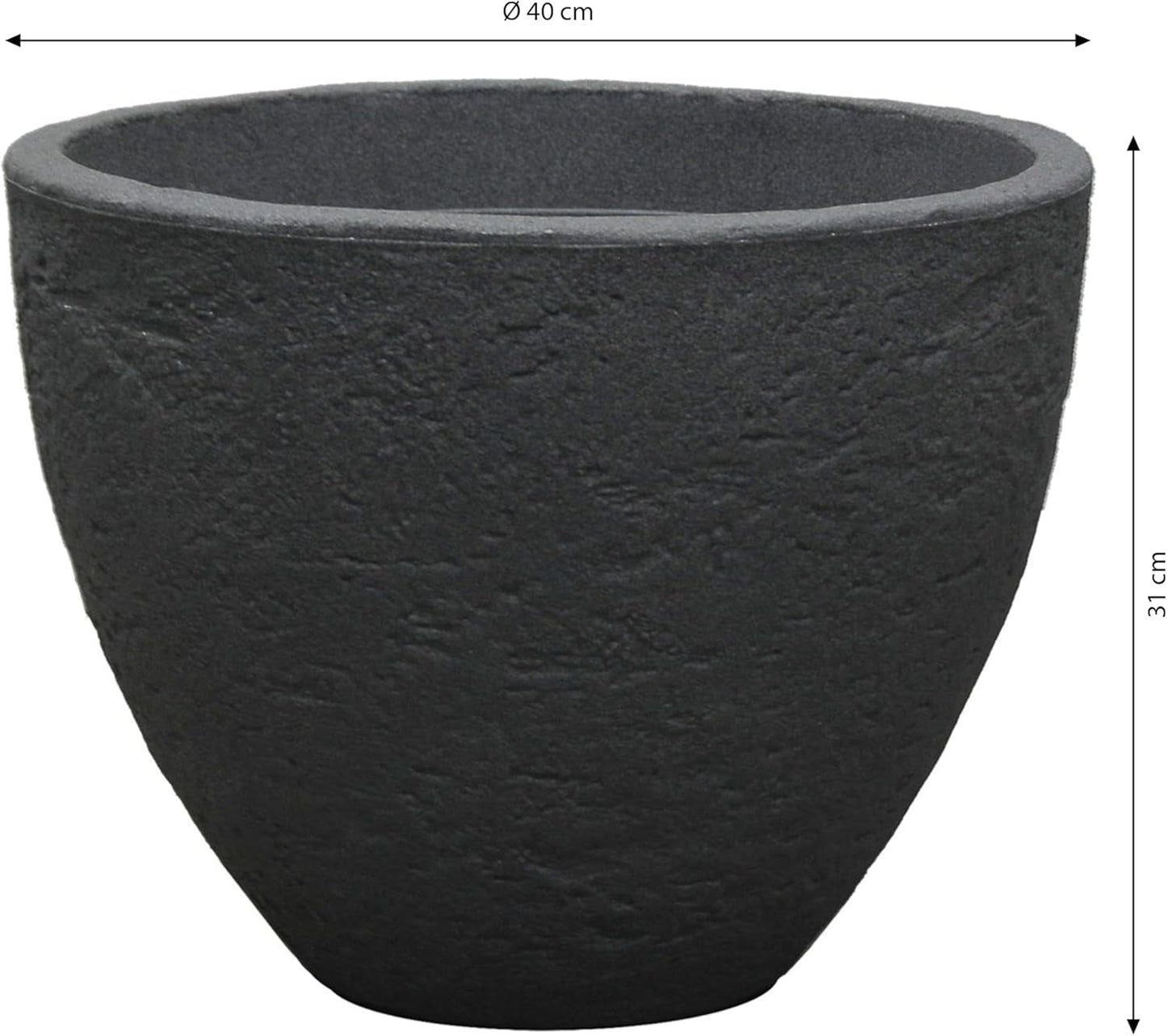Dehner stenen pot, Ø 40 cm, hoogte ca. 30cm 31 cm, kunststof, antraciet