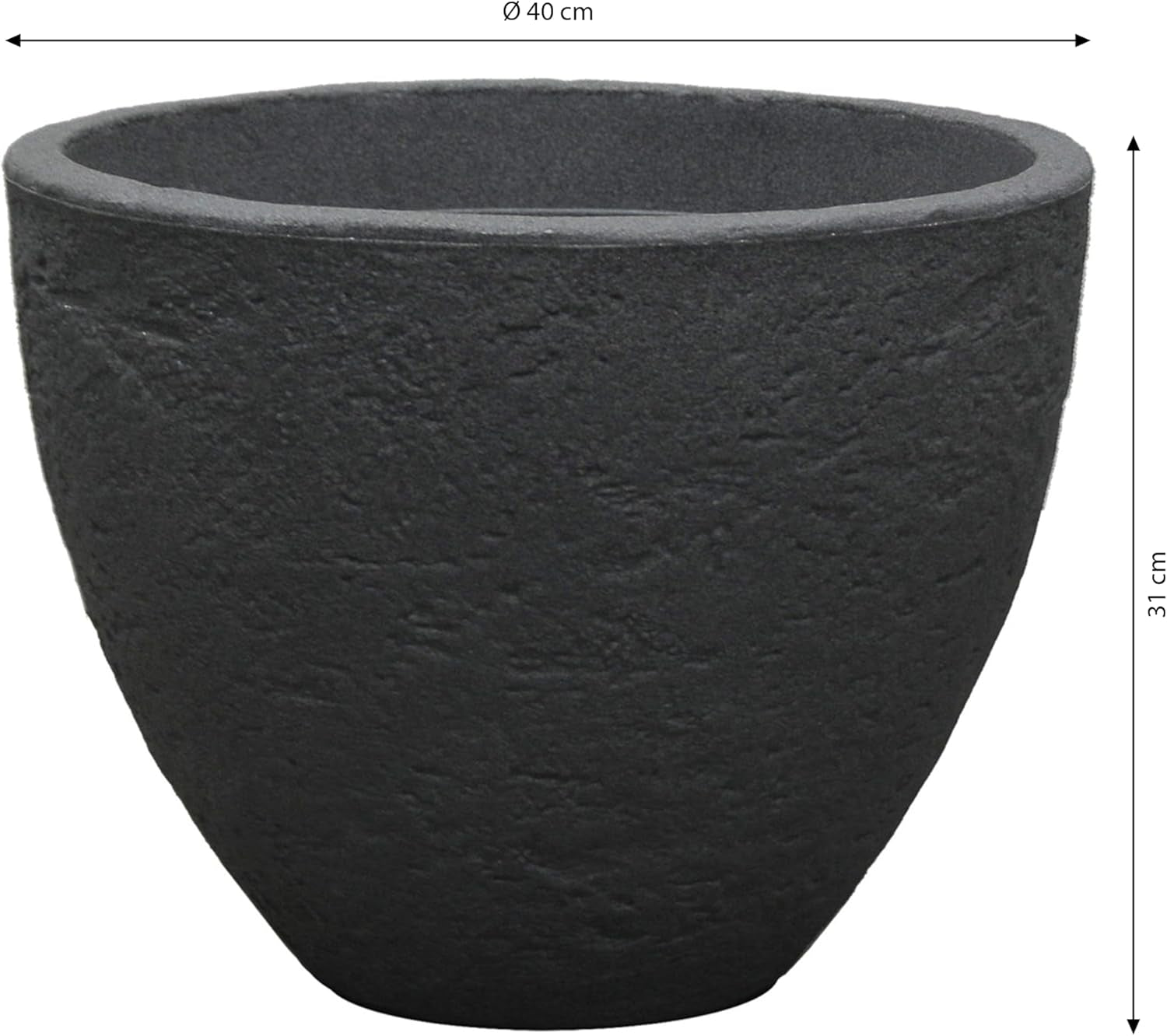 Dehner stenen pot, Ø 40 cm, hoogte ca. 30cm 31 cm, kunststof, antraciet