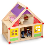 Marionette Houten Speelgoed - Houten poppenhuis met meubeltjes en poppen - 11 stuks Poppenhuizen Naty Shop