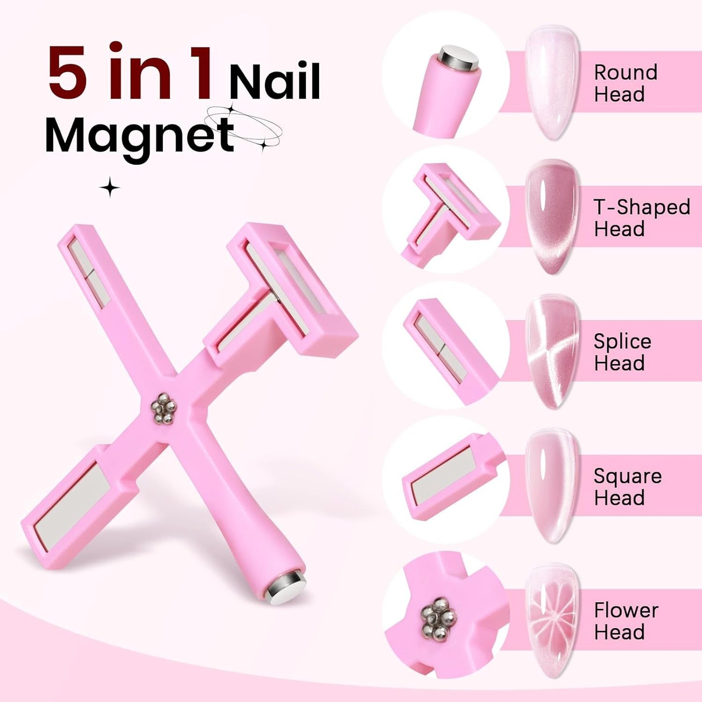 SUPWEE 5 in 1 nagelmagneetgereedschap, roze Cat Eye-magneet voor nagelmultifuncties Magnetstift DIY Magic 3D-magneetstick-pennenset Nail Art-magneetstick voor nagelkunst doe-het-zelf