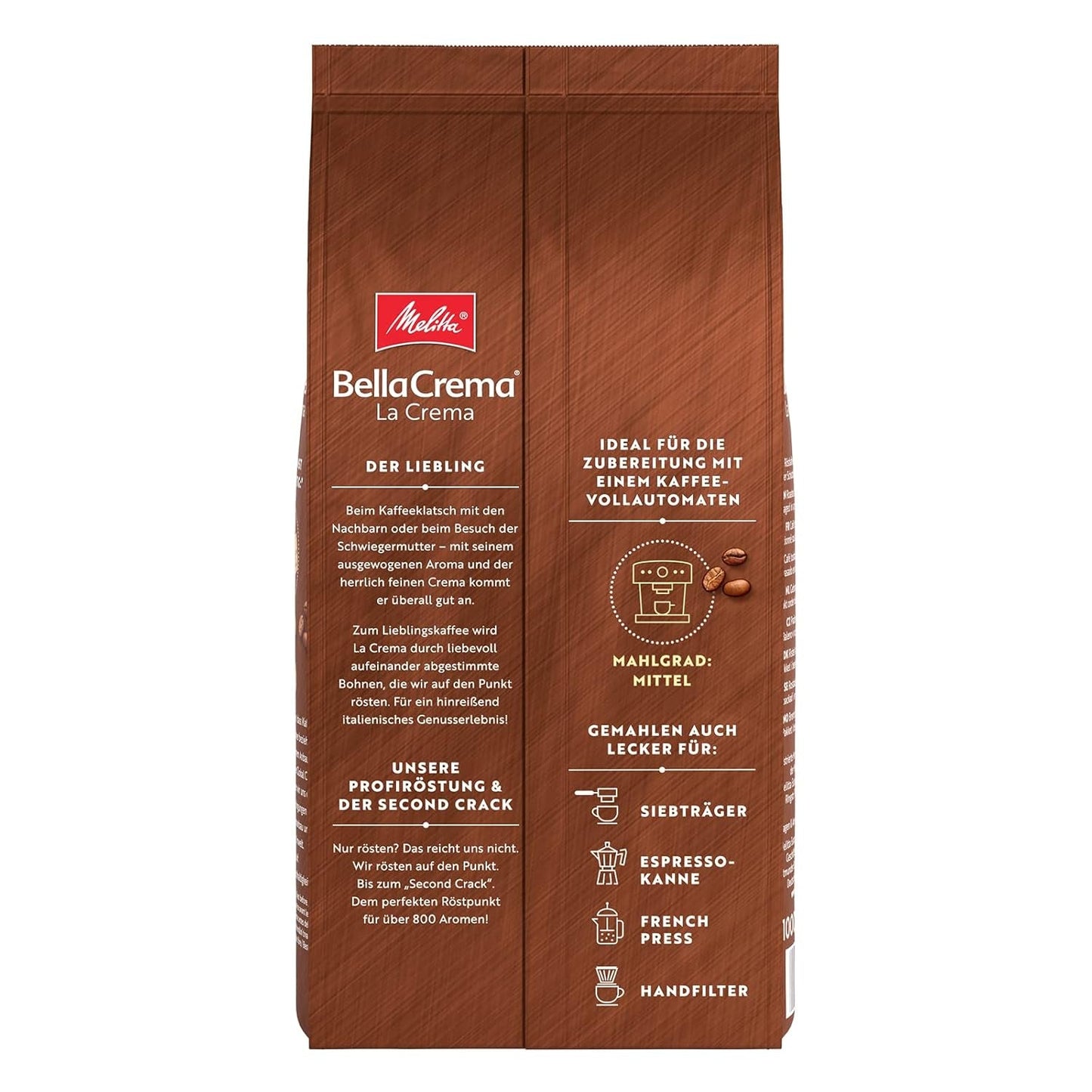 Melitta BellaCrema La Crema koffiebonen 1kg en BellaCrema Decaffeinato cafeïnevrije koffiebonen 1kg