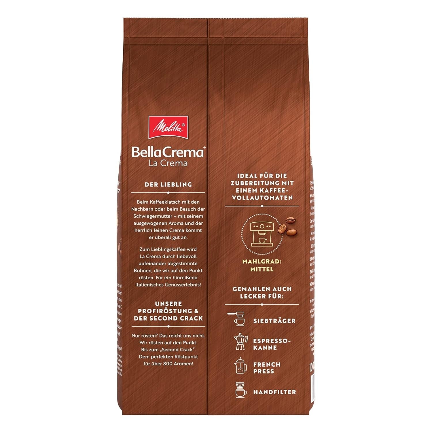 Melitta BellaCrema La Crema koffiebonen 1kg en BellaCrema Decaffeinato cafeïnevrije koffiebonen 1kg