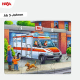 HABA Brandweerpuzzel - 3-delige set voor kinderen vanaf 3 jaar Kartonnen puzzel politie en ambulance - Bevordert de fijne motoriek en concentratie - 1302759001 Puzzel Naty Shop