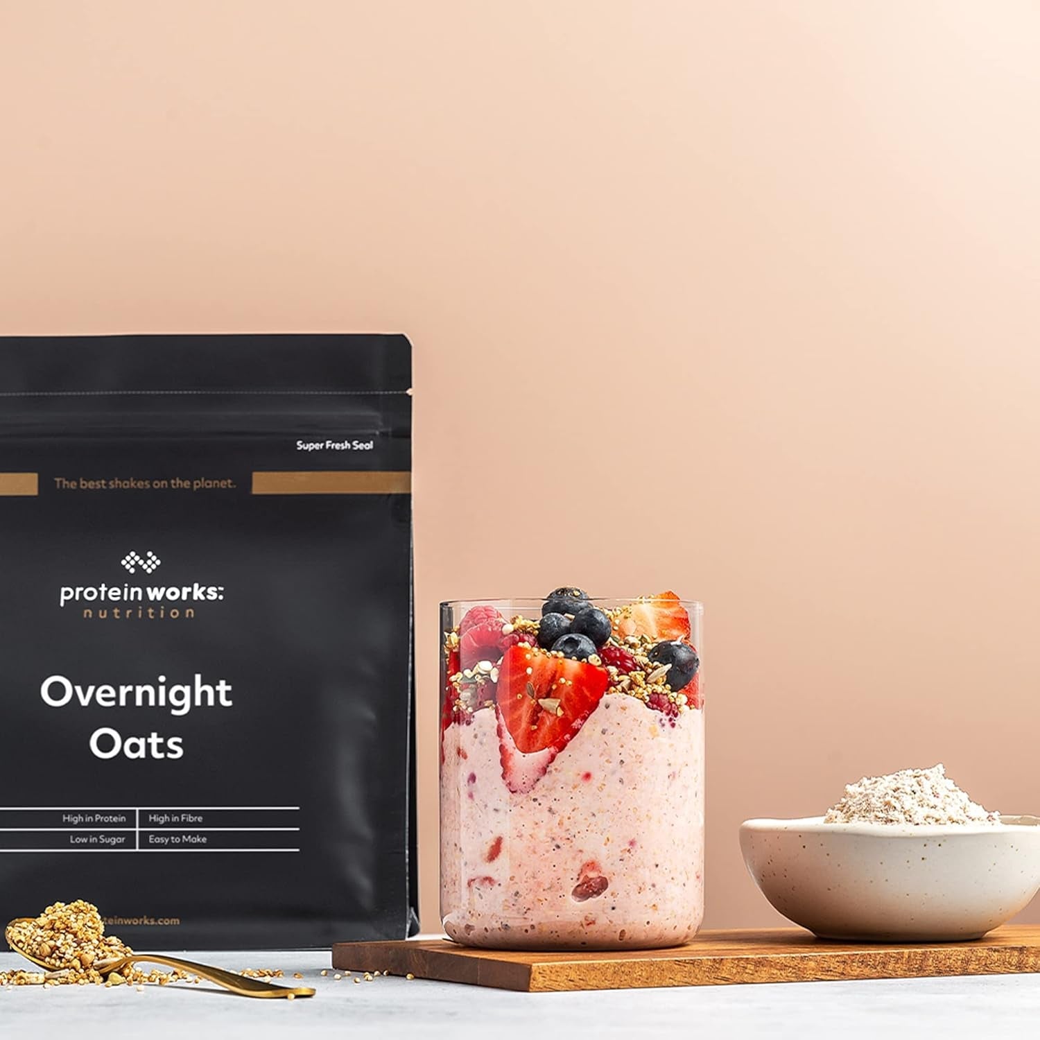 Overnight-havermout met proteïne | Pure chocolade en framboos | Eiwitrijk ontbijt | Suikerarme Snack | Havermout met lage GI | 500g