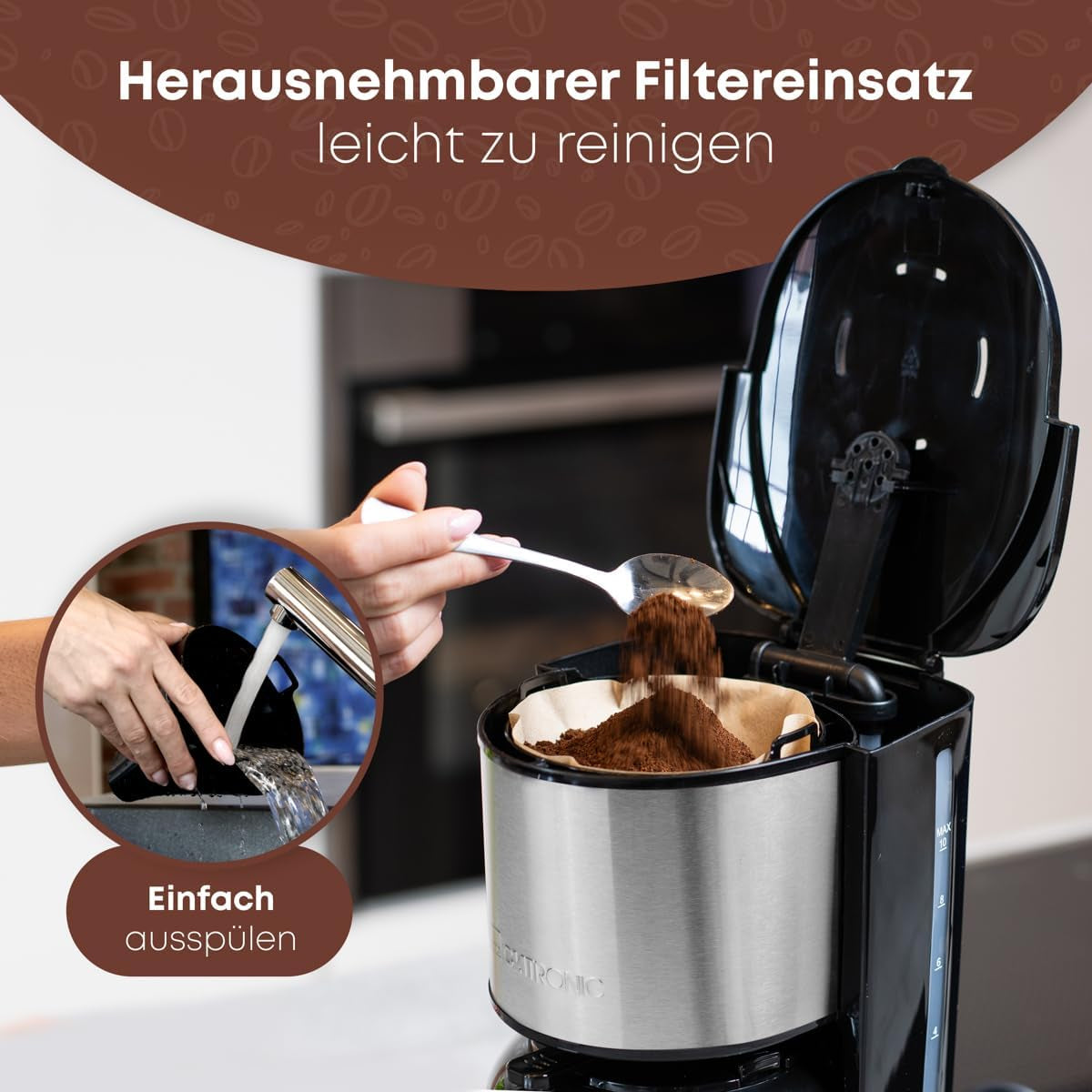 Clatronic® koffiezetapparaat met thermoskan voor 8–10 koppen koffie (ca. 1,2 l) | RVS filterkoffiezetapparaat | Dubbelwandige thermoskaraf | Geen temperatuurverlies | Koffiezetapparaat 800 W | KA 3805