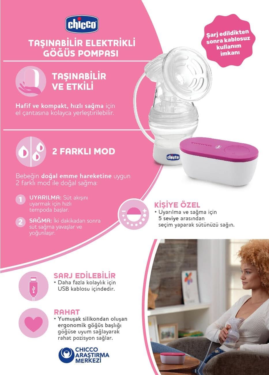 Chicco, draagbare elektrische borstkolf, 5 intensiteitsniveaus, 150 ml Voeding en borstvoedingsaccessoires Bebe Naty Shop