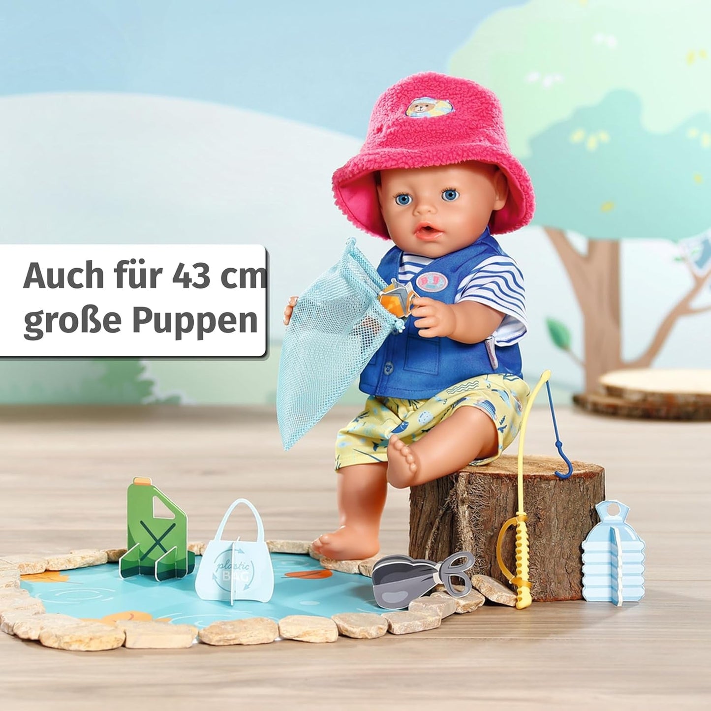 Baby Born Teddy Angler-kostuum met hengel voor poppen van 43 cm en teddybeer, 835982 Zapf Creation