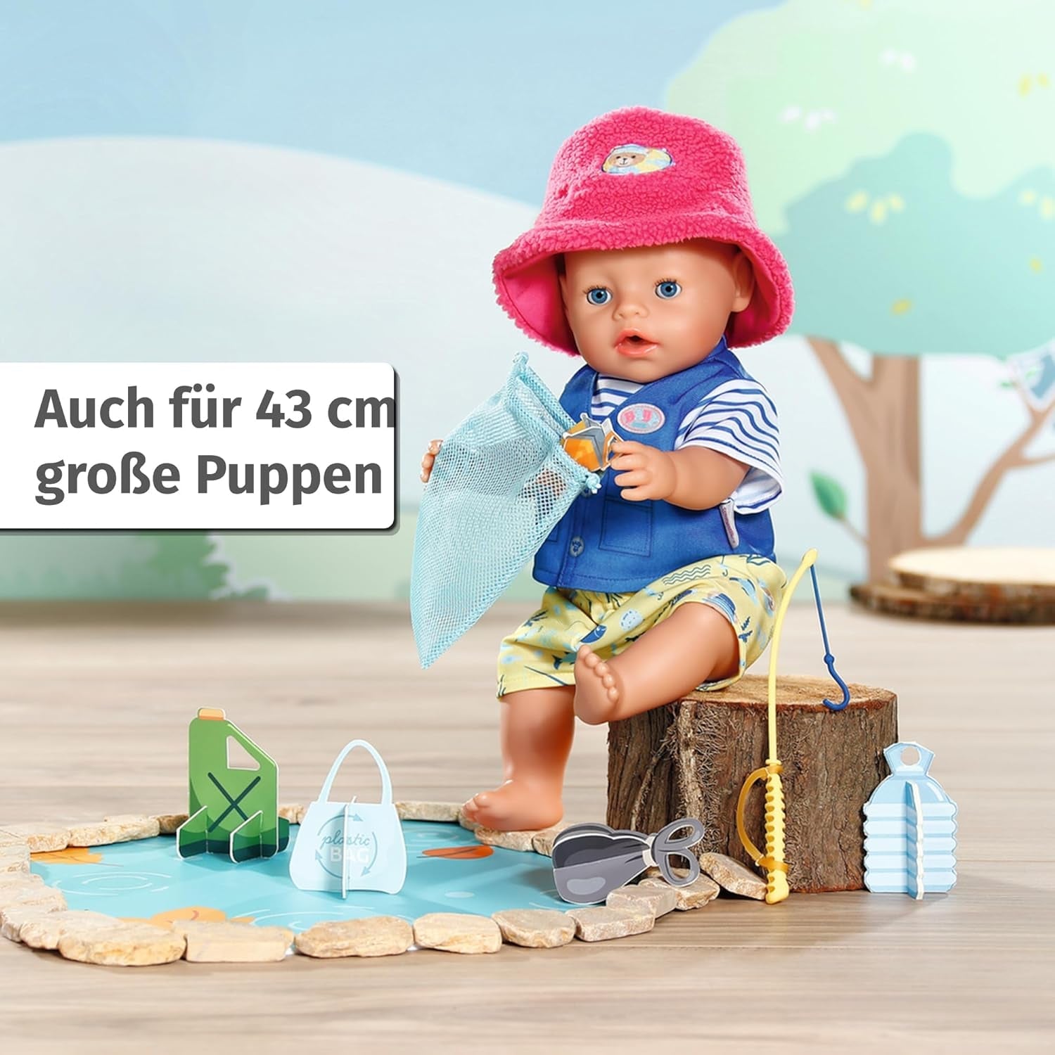 Baby Born Teddy Angler-kostuum met hengel voor poppen van 43 cm en teddybeer, 835982 Zapf Creation