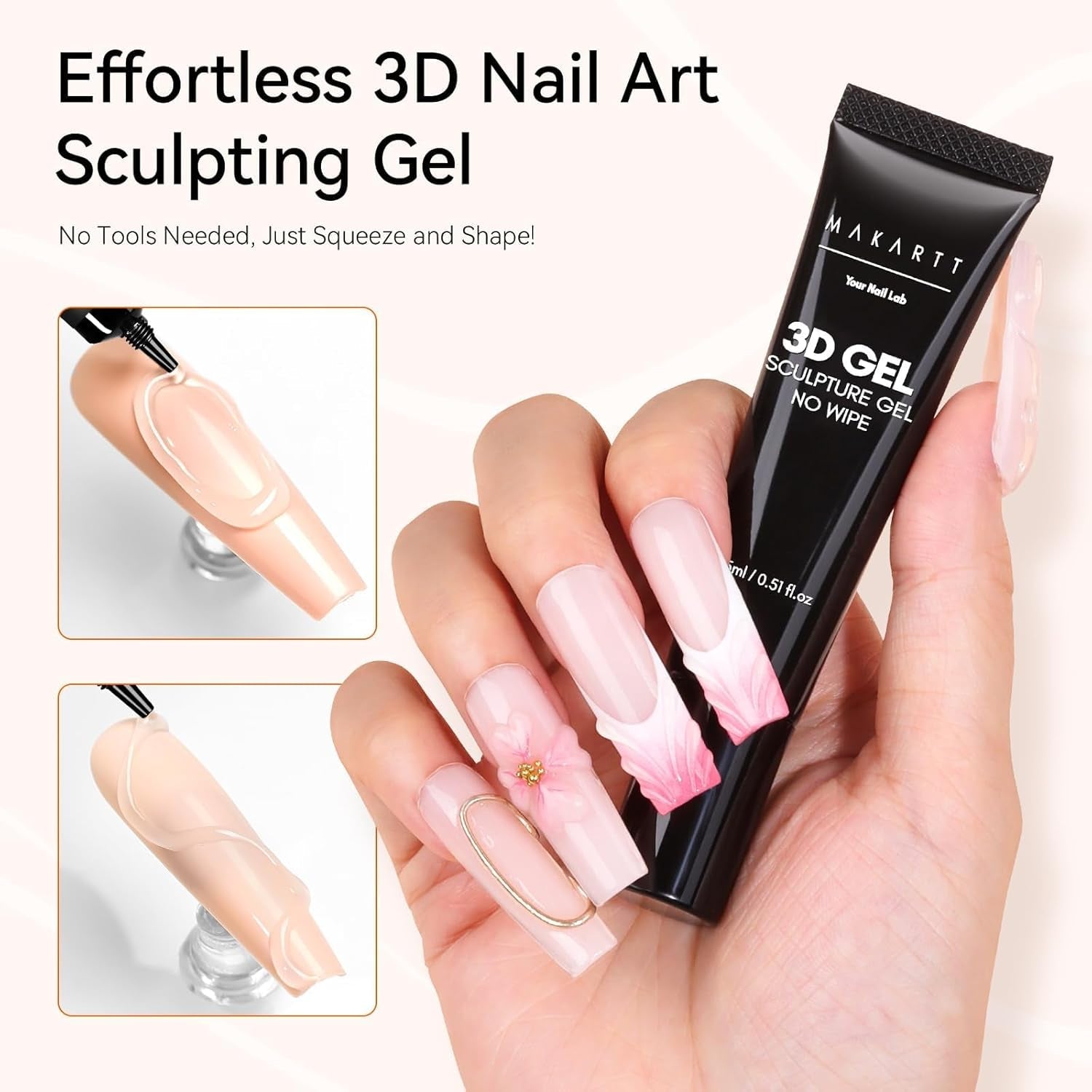 Makartt 3D Nail Art Gel - Strasslijmgel 15G voor nagelsleutelhangers, multifunctionele nagelsculptuurgel voor doe-het-zelf nagelontwerp, nagelsculptuur nagelmodellering thuis (transparant)