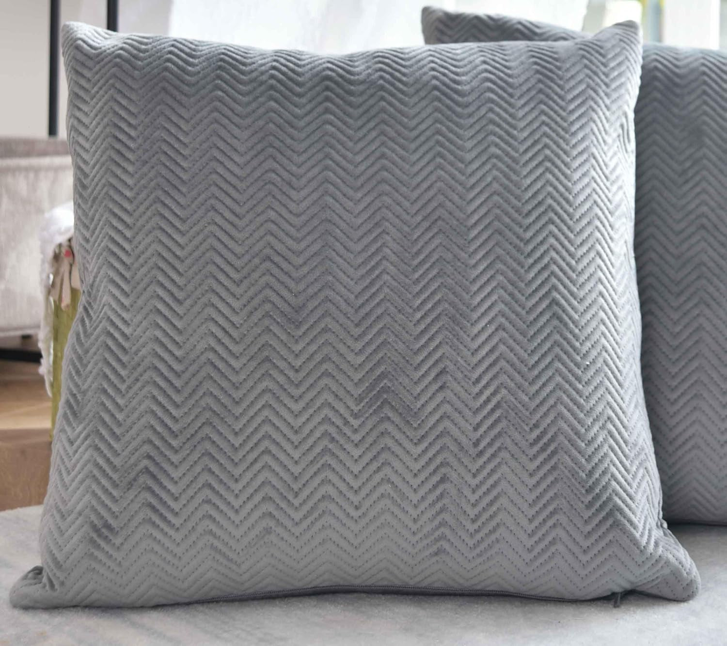 Gordijnboxkussen Decoratief kussen Lxb 45X45 Cm Groen Jacquard "Greta" Met visgraatmotief Gemakkelijk te onderhouden Ritssluiting Zachte vulling 320G - Verschillende kleuren, 2023510 Reiskussens Naty Shop Grijs