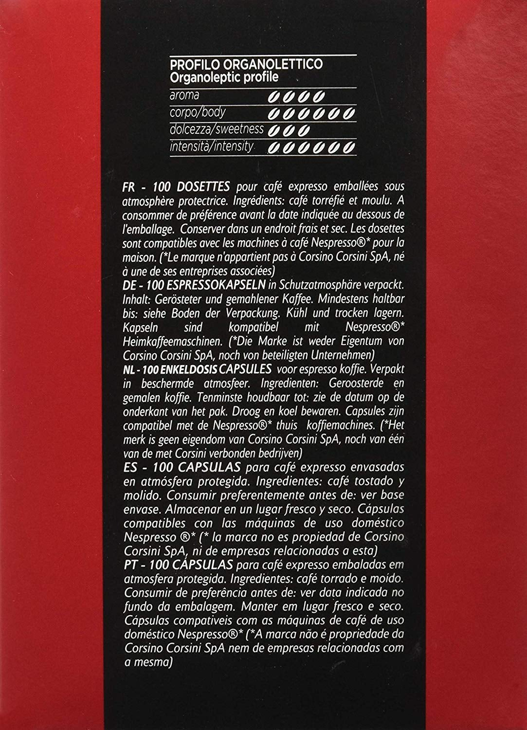 Caffè Corsini - Classico Italiano, Miscela Di Caffè in Nespresso-compatibele capsules, Gusto Forte E Deciso - Confezione Da 100 capsules