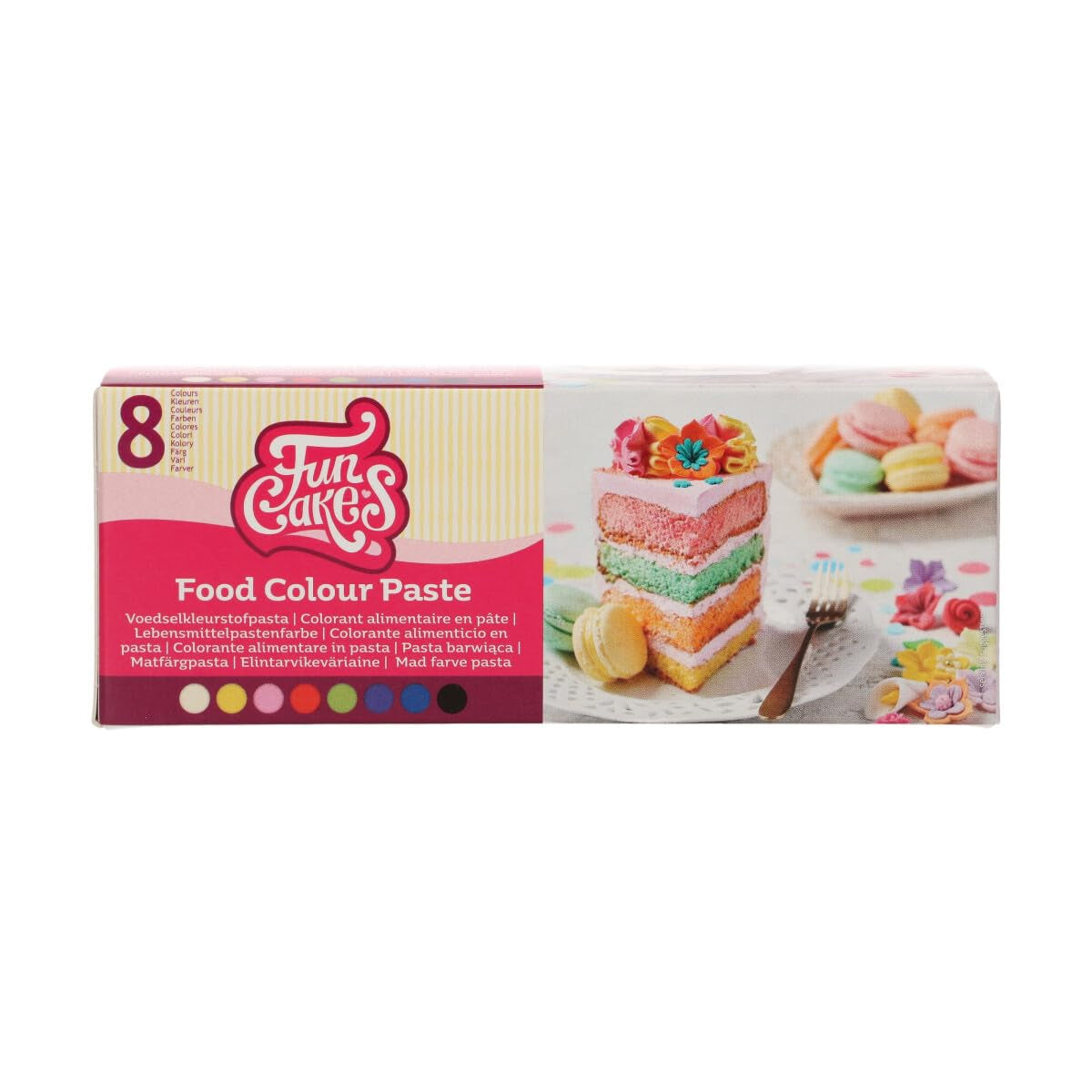 Funcakes Kleurpasta Kleurstof Set, 8-delig: Geconcentreerde kleurstof voor deeg, room, fondant, marsepein, deeg, modelleerpasta en bloemenpasta. Halal.
