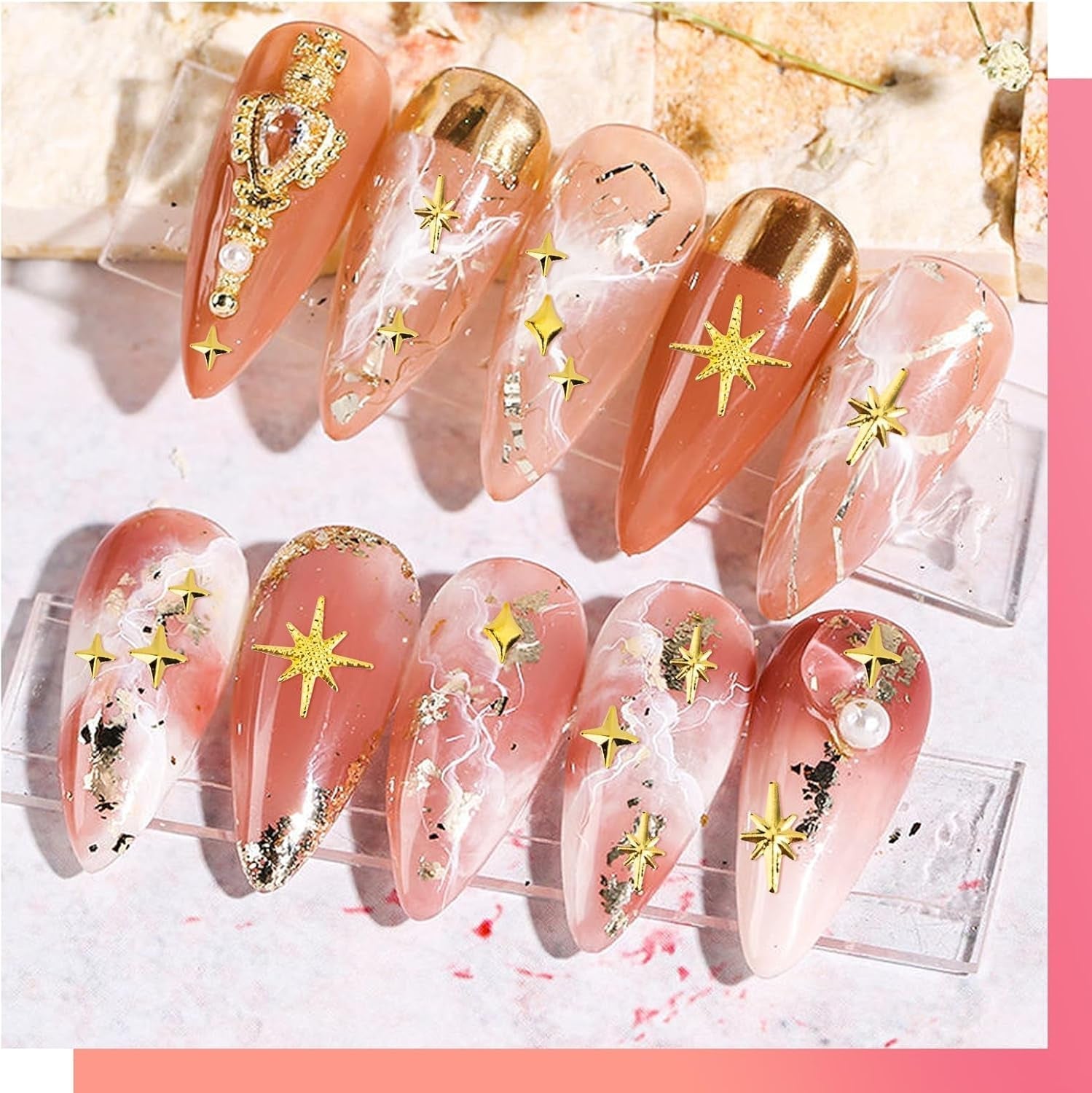 400 Stück Gold Silber Stern Nail Charms Nägel, 3D Metall Star Nagelkunst Decoraties, Star Nail Design Gemischt Grote Vorm Nägel Zubehör
