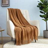 CREVENT Roest Gebreide Deken voor Bank Bank Stoel Bed Woondecoratie Zacht Warm Gezellig Lichtgewicht Lente Zomer Herfst (127,8 X 152,4 cm Karamel / Bruin / Verbrand Oranje) CREVENT Bruine bedden en dekens