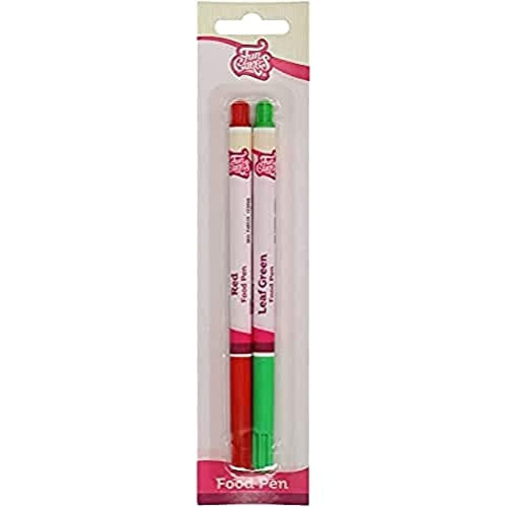 Funcakes Kleurstofstiften Rood-Groen: Kleurstofstiften, flexibele punt voor dikke en dunne lijnen, eetbare stift voor koekjes, taarten, fondant en meer, ideaal voor personalisatie, Halal gecertificeerd