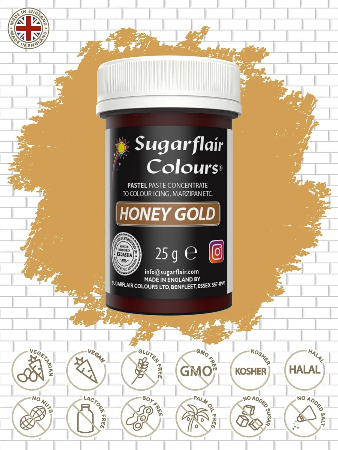 Sugarflair pasta-voedselkleuring, pastelkleur Honey Gold, pasta-voedselkleuring voor fondant en marsepein, Spectral geconcentreerde kleuren - 25 g