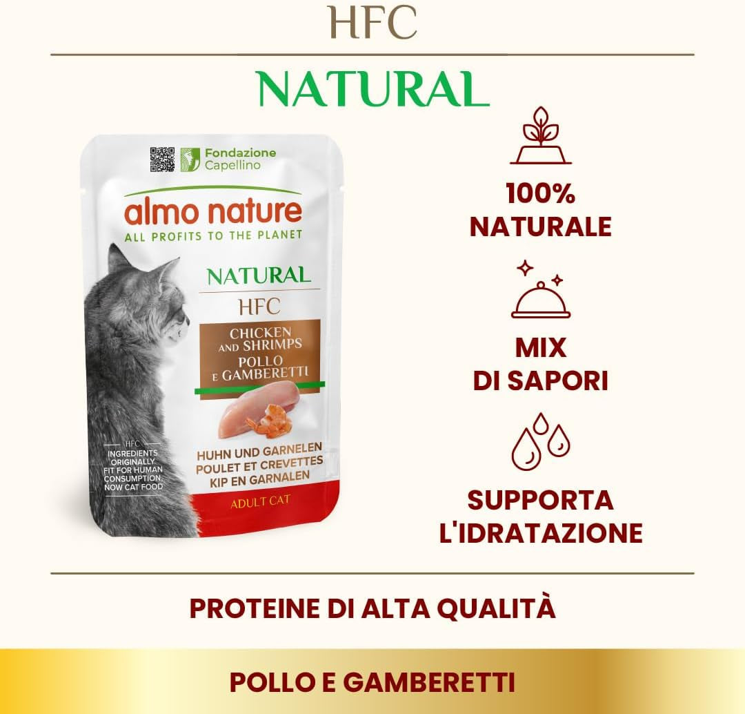 almo nature HFC Natural - Natvoer voor katten - met kip - Menselijke kwaliteit, glutenvrij, monoproteïne - 55 g, verpakking van 6