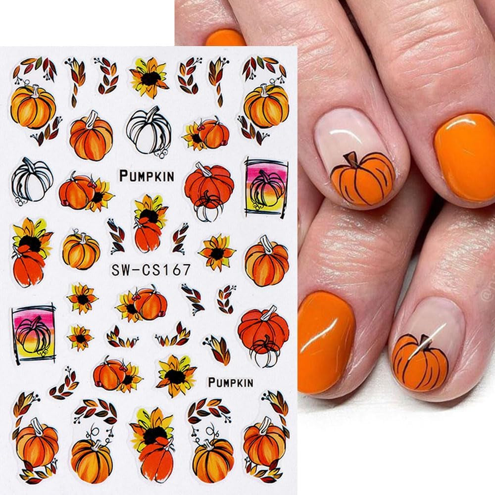 3D Herfst Nagelstickers Pompoenbladeren Nagelstickers Geometrische Lijn Bloemen Nagelstickers Thanksgiving Day Ontwerp Nagelstickers Herfst Pompoen Nagelstickers Nagelaccessoires Nagelkunst