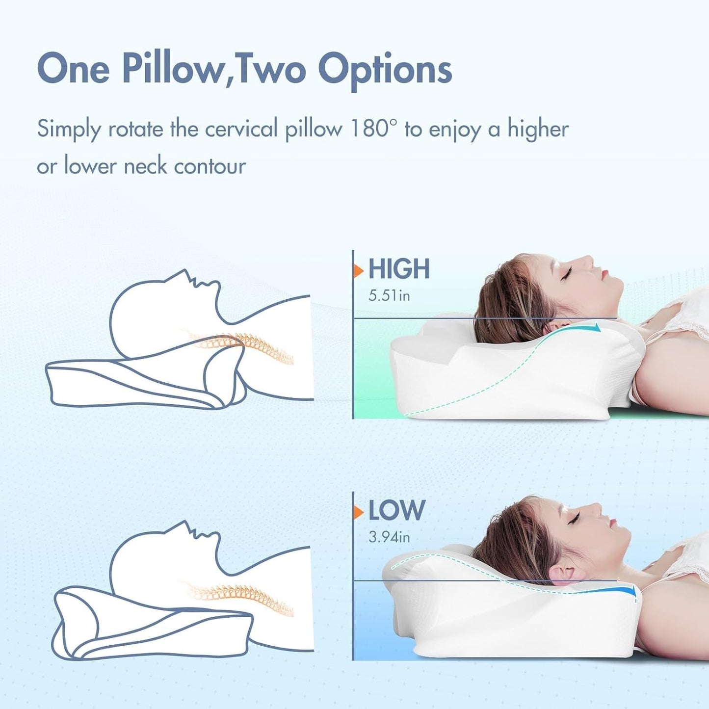 Elegear Memory Foam Kussen met verkoelende kussensloop Nekpijnkussen Zijslaperkussen Ergonomisch kussen Orthopedisch kussen voor zijslaper Rugbuik 63X 10/14 X36Cm Cervicale orthopedische kussens Naty Shop