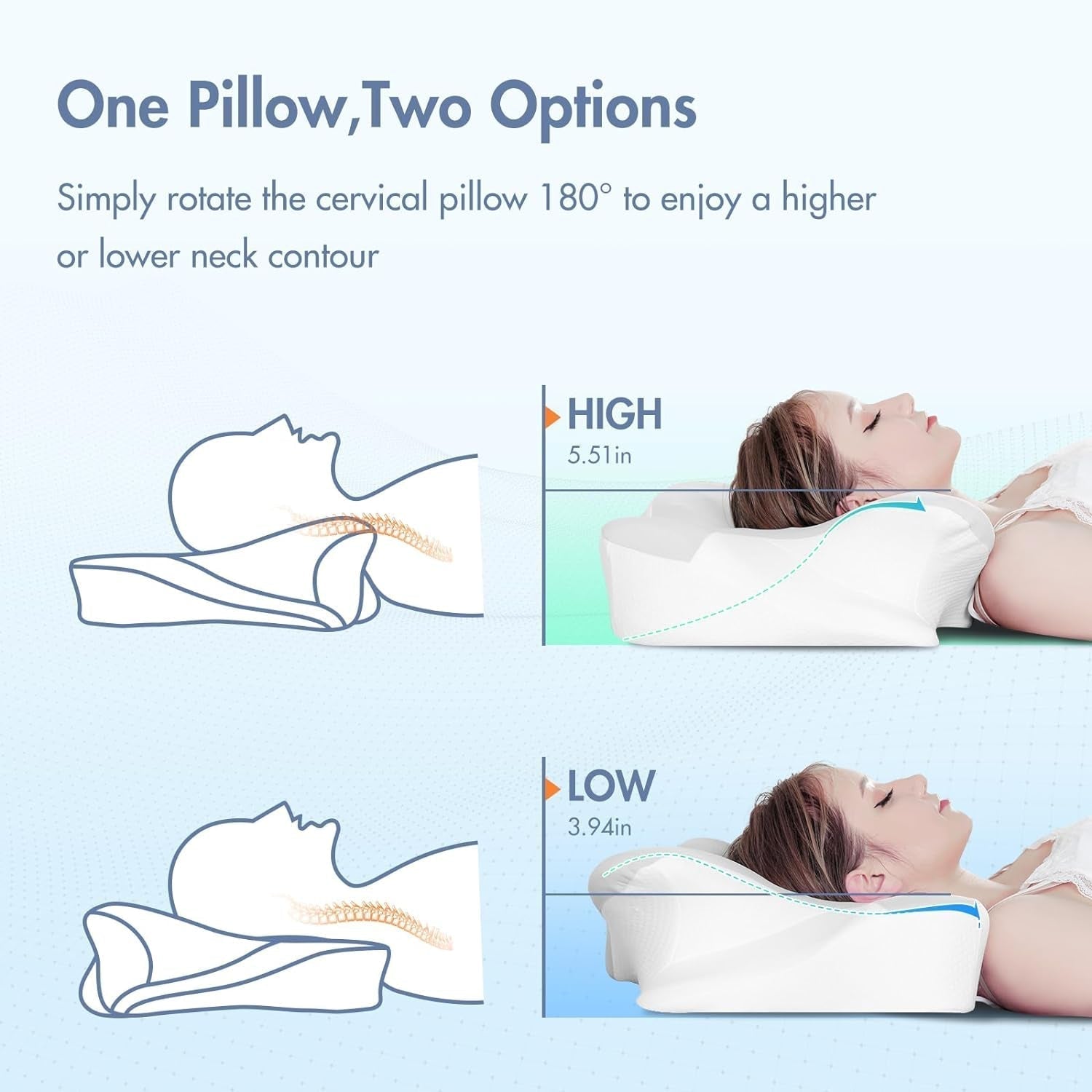 Elegear Memory Foam Kussen met verkoelende kussensloop Nekpijnkussen Zijslaperkussen Ergonomisch kussen Orthopedisch kussen voor zijslaper Rugbuik 63X 10/14 X36Cm Cervicale orthopedische kussens Naty Shop