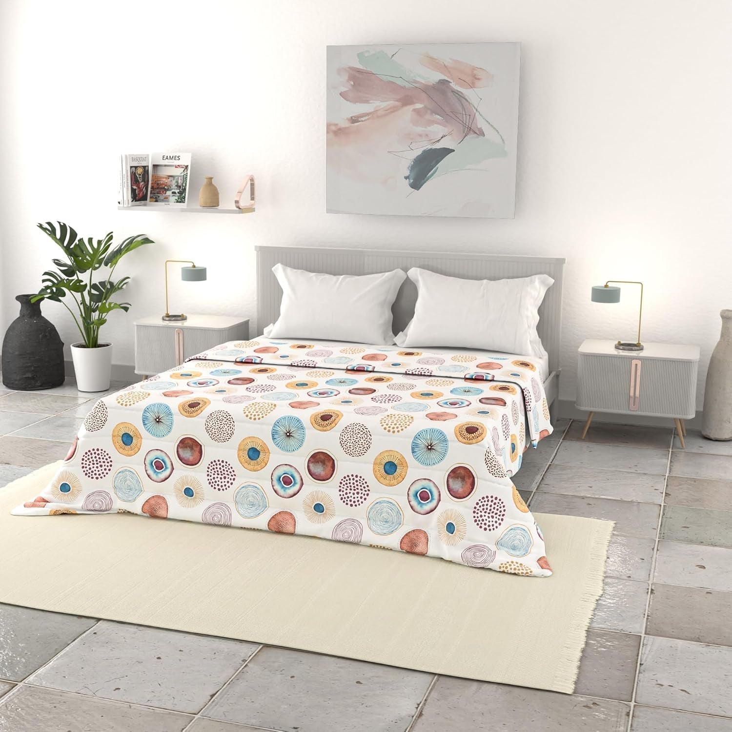 Italiaans beddengoed basic zomerdekbed, bedrukte microvezel, 250X240Cm, cirkel Dekbedden en dekbedden Naty Shop Circle 250X240Cm