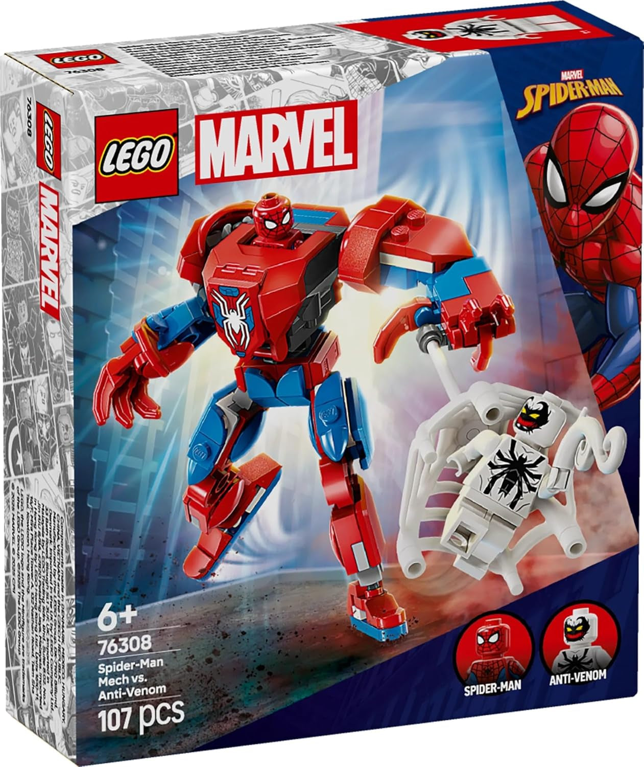 LEGO Marvel Spider-Man Mech versus. Anti-Venom - Superheldenspeelgoed met 2 minifiguren - Actiefiguur met beweegbare armen, benen en vingers - Cadeau voor jongens en meisjes vanaf 6 jaar 76308 Beschouw de LEGO-Store bouwsets