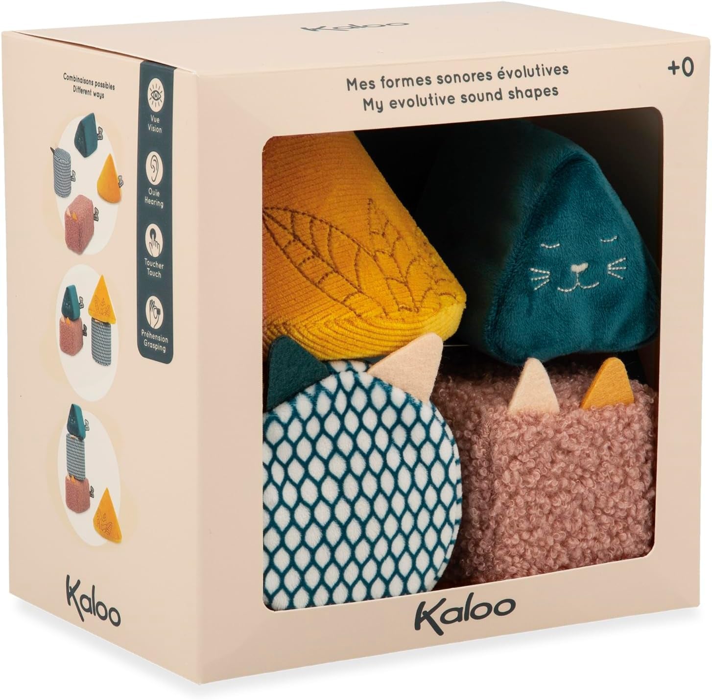 KALOO - Stimuli - 4 evolutionaire vormen met geluiden - Producten voor kinderen - Stapelspel - Horen en grijpen - Vanaf de geboorte, K227002 Babyspeelgoed Naty Shop