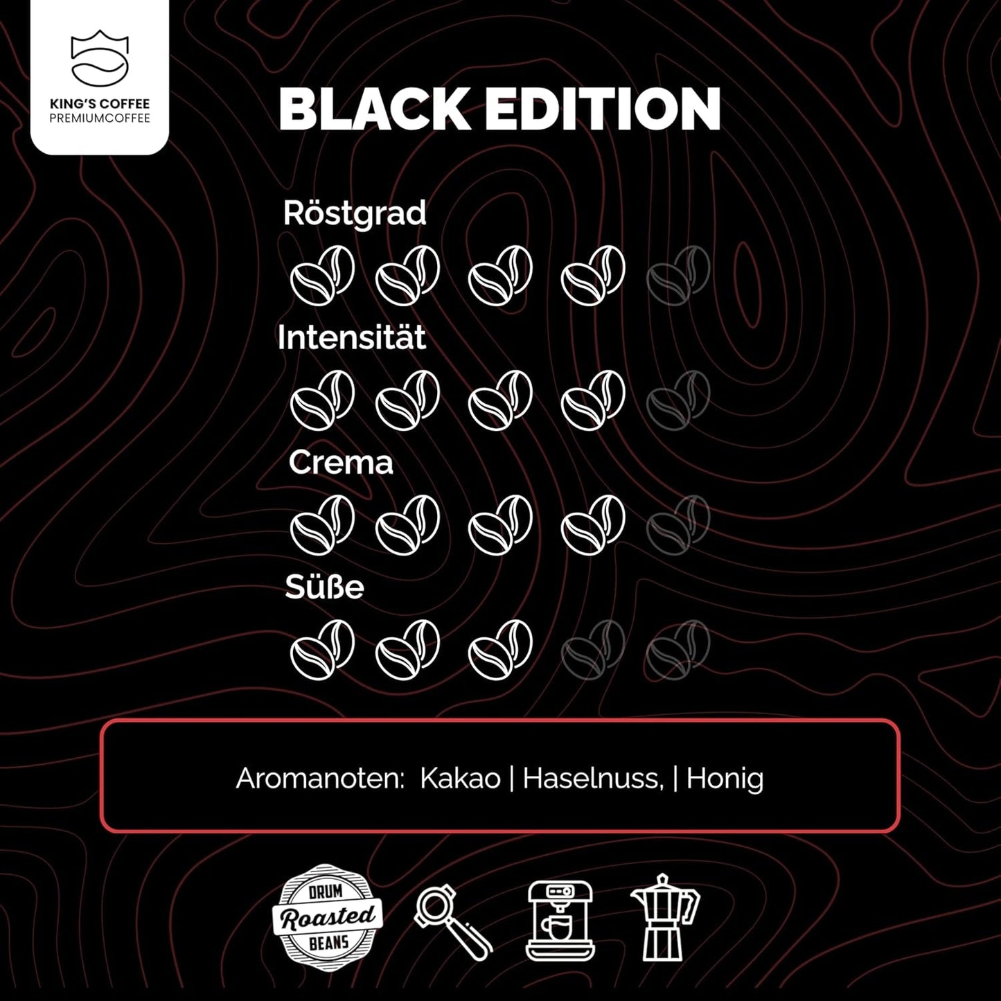 KING'S COFFEE - BLACK EDITION - 1 kg Intense Cream Koffiebonen - Koffie met lage zuurgraad - Kleine batch branding uit Italië - Sterke Arabica-espressobonen (blend) voor volautomatische en portafiltermachines