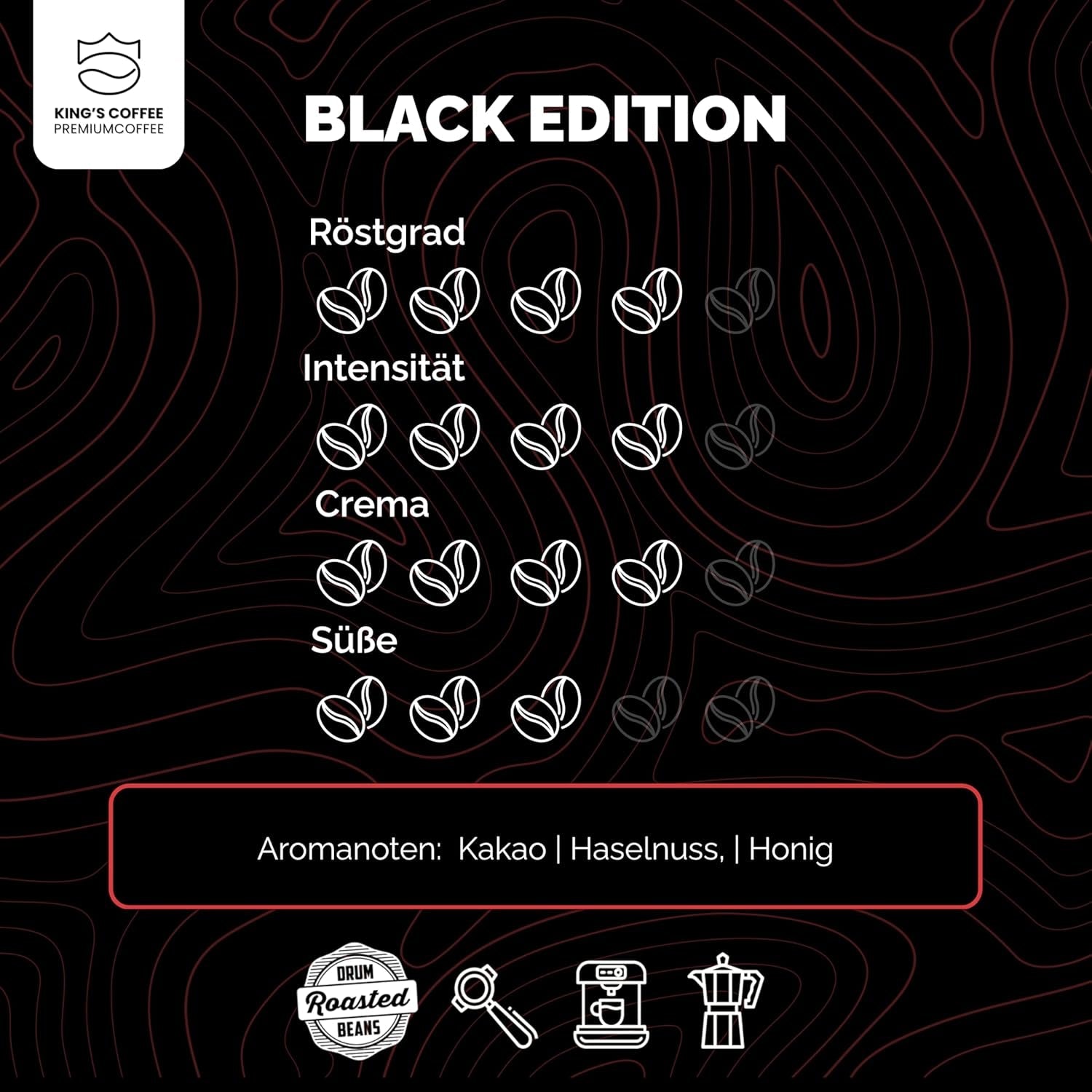 KING'S COFFEE - BLACK EDITION - 1 kg Intense Cream Koffiebonen - Koffie met lage zuurgraad - Kleine batch branding uit Italië - Sterke Arabica-espressobonen (blend) voor volautomatische en portafiltermachines