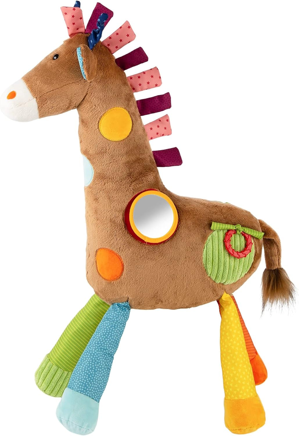 SIGIKID 42863 Giraffe XXL babyspeelgoed, PlayQ educatief speelgoed, knuffel met bijtring, rammelaar, spiegel, piepend, voor baby's en kinderen vanaf 3 maanden, veelkleurig/giraffe 72 cm speelgoed Bebe Naty Shop
