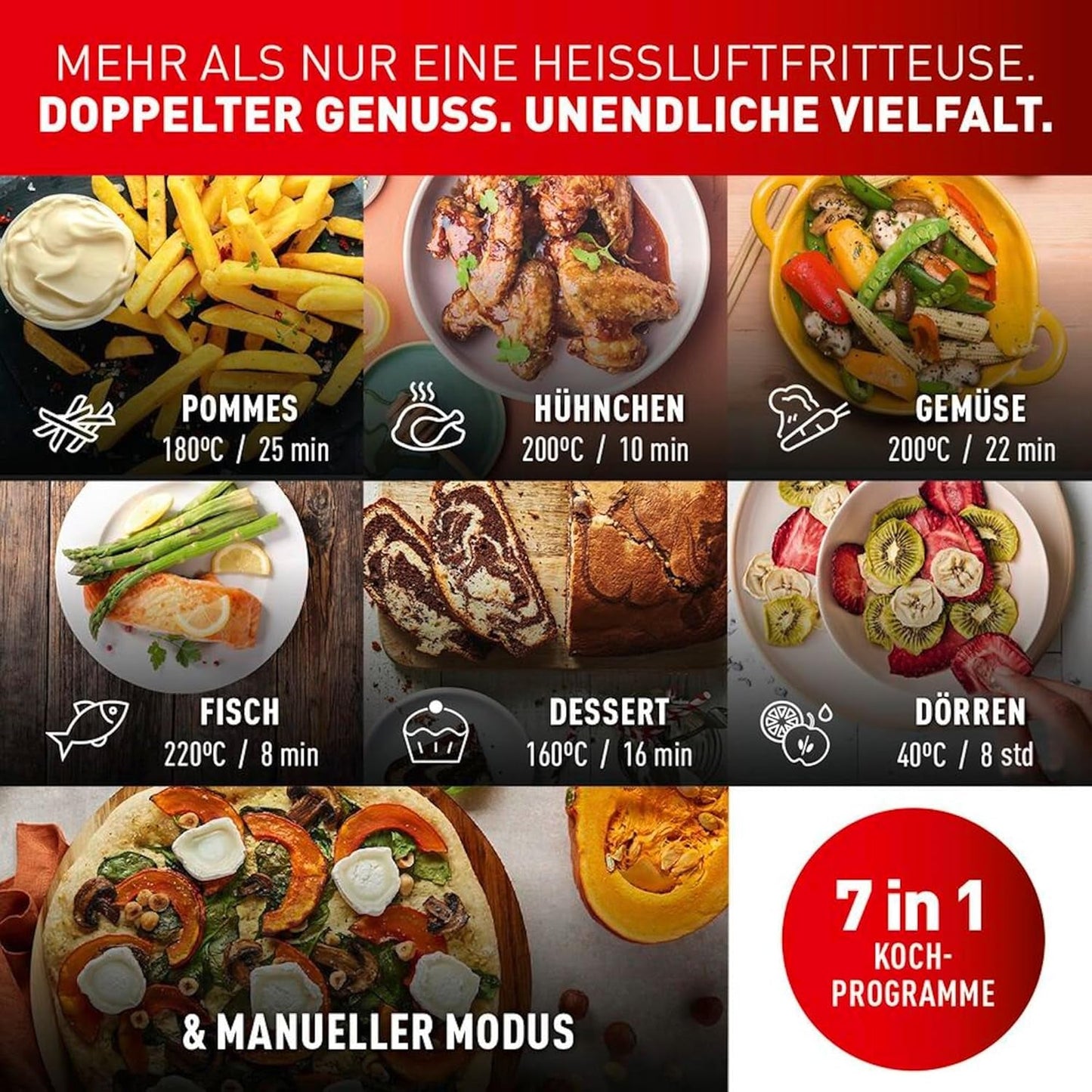 Tefal Dual Easy Fry Heteluchtfriteuse met twee kamers, inhoud 5,2/3,1 liter, twee onafhankelijke laden, 7 programma's Huishoudelijke apparaten Naty Shop