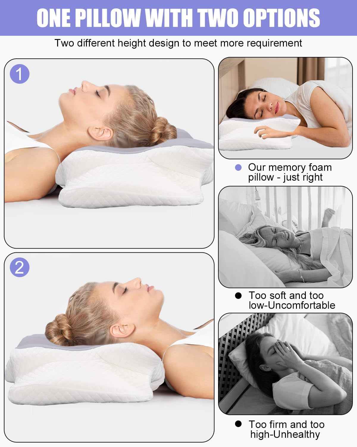 Nekkussen, zijsteunkussen, traagschuimkussen, orthopedisch kussen, ergonomisch neksteunkussen voor optimale ondersteuning Rug- en buiksteunkussen aan de zijkant (62 X 41 X 13CM) Cervicale orthopedische kussens Naty Shop