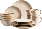 MÄSER 931736 serviesset voor 4 personen in vintage mediterrane look, gecombineerd servies met 16 stuks in zandgrijs, keramiek, zandgrijs