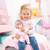 Bayer Design 93829AA My Piccolina interactieve pop met functie, Pratende pop, Beweegt mond, 38 cm, Fopspeen, Babyfles, Roze, Grijs