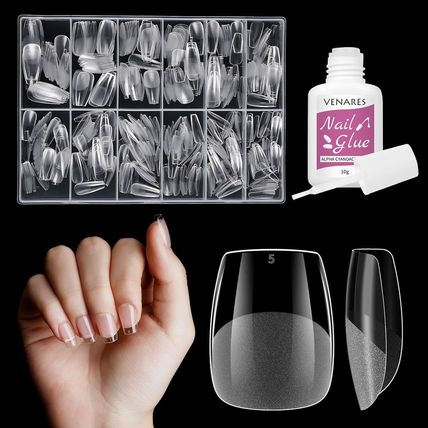 Korte Kunstnagels Ballerina 500 stuks Lijm op 12 Maten Kunstnagels Korte Zachte Gel Volledige Dekking Nageltips Voor Gelnagels Korte S