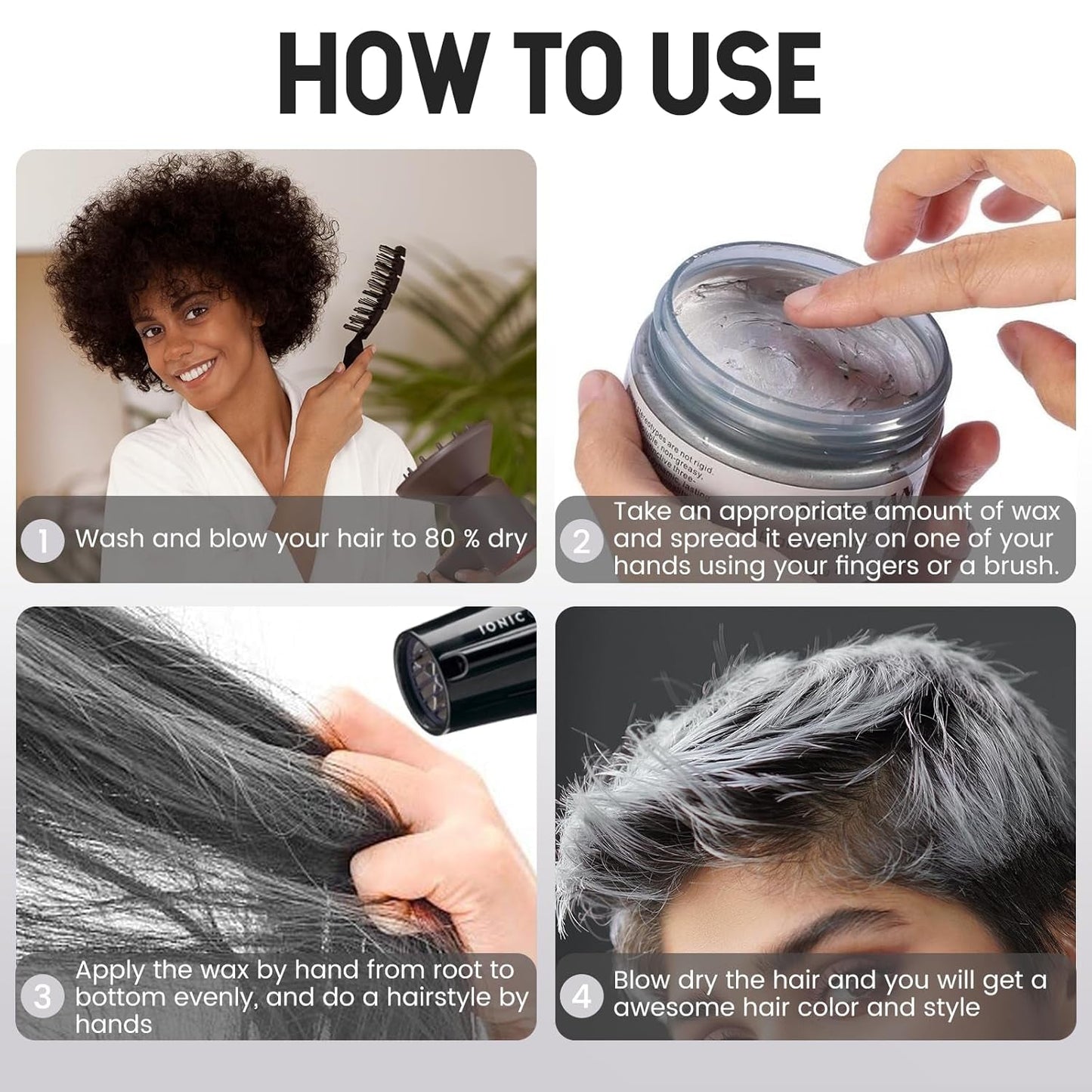 Tijdelijke haarkleur, styling haarkleur voor mannen vrouwen, natuurlijke haarpommade, haarverfwas voor feest, cosplay en Halloween, 4,23 oz (zilvergrijs) Naty Shop haarverf
