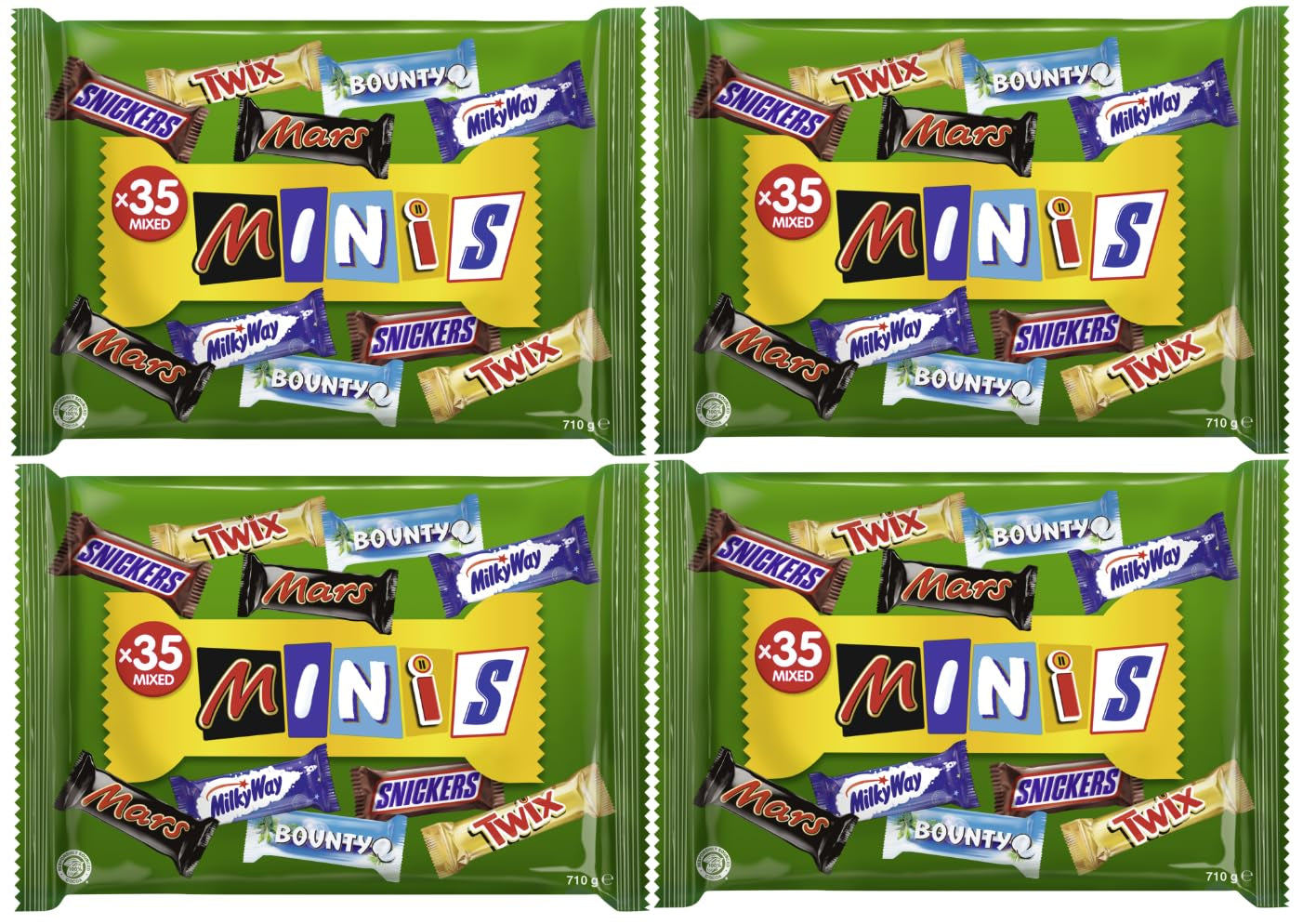 Mini gemengd chocolade bulkpakket, chocolade, 35 mini chocoladesnacks (Mars, Snickers, Bounty, Twix, Milky Way) als snoep, chocoladegeschenk, snoepdoos (710 g)