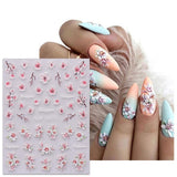 JMEOWIO 6 Blatt 3D Nagelsticker Frühlings Blume Nail Art Sticker Selbstklebend Nagelaufkleber 5D Stereoskopisch Bunte Sommer Blumen Decoratie Nageldesign Zubehör
