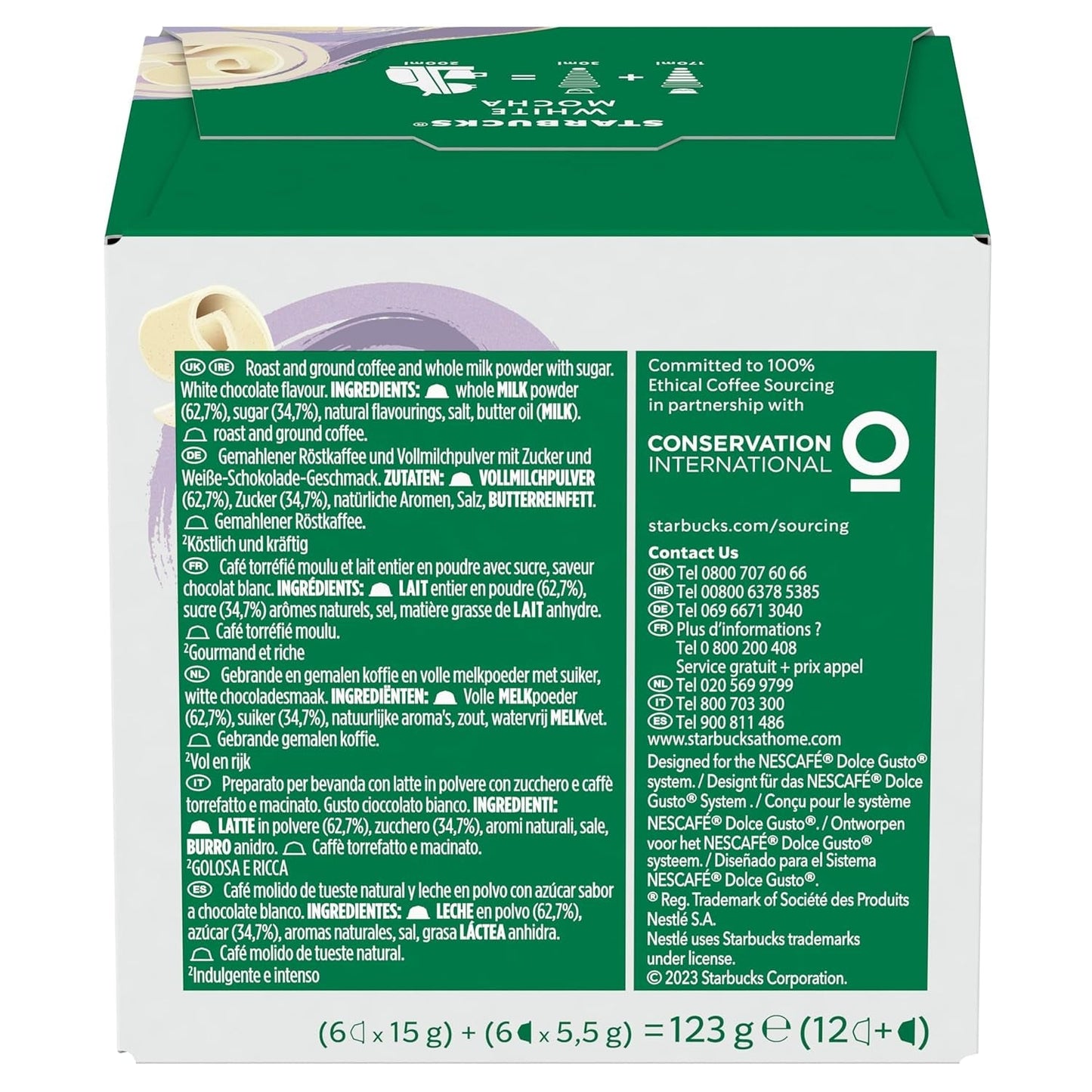 STARBUCKS Witte Mokka van Nescafé Dolce Gusto Kaffeekapseln 6 x 12 (72 Kapseln)