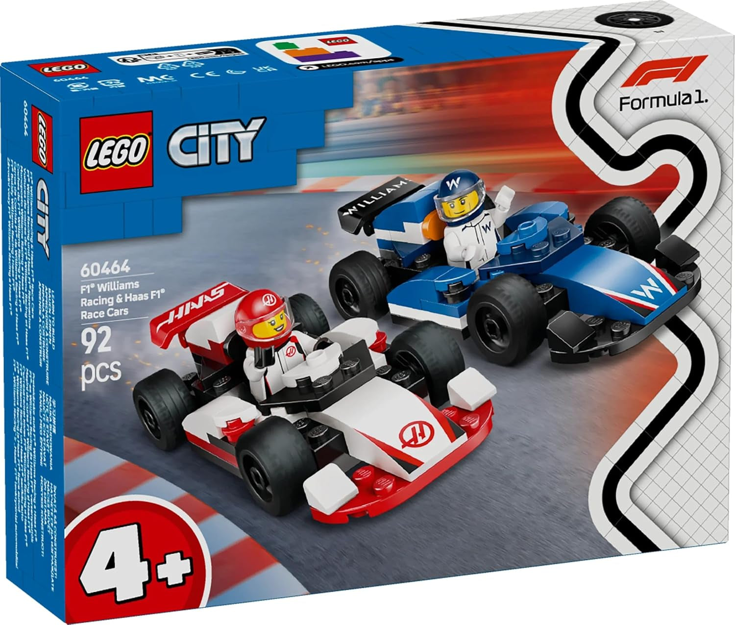LEGO City F1 Williams Racing en Haas F1 racewagens - Formule 1 speelgoed met bouwbare auto's en 2 minifiguren van coureurs - Kleine cadeau-ideeën voor jongens en meisjes vanaf 4 jaar 60464 Bouwsets Beuche in LEGO-Store